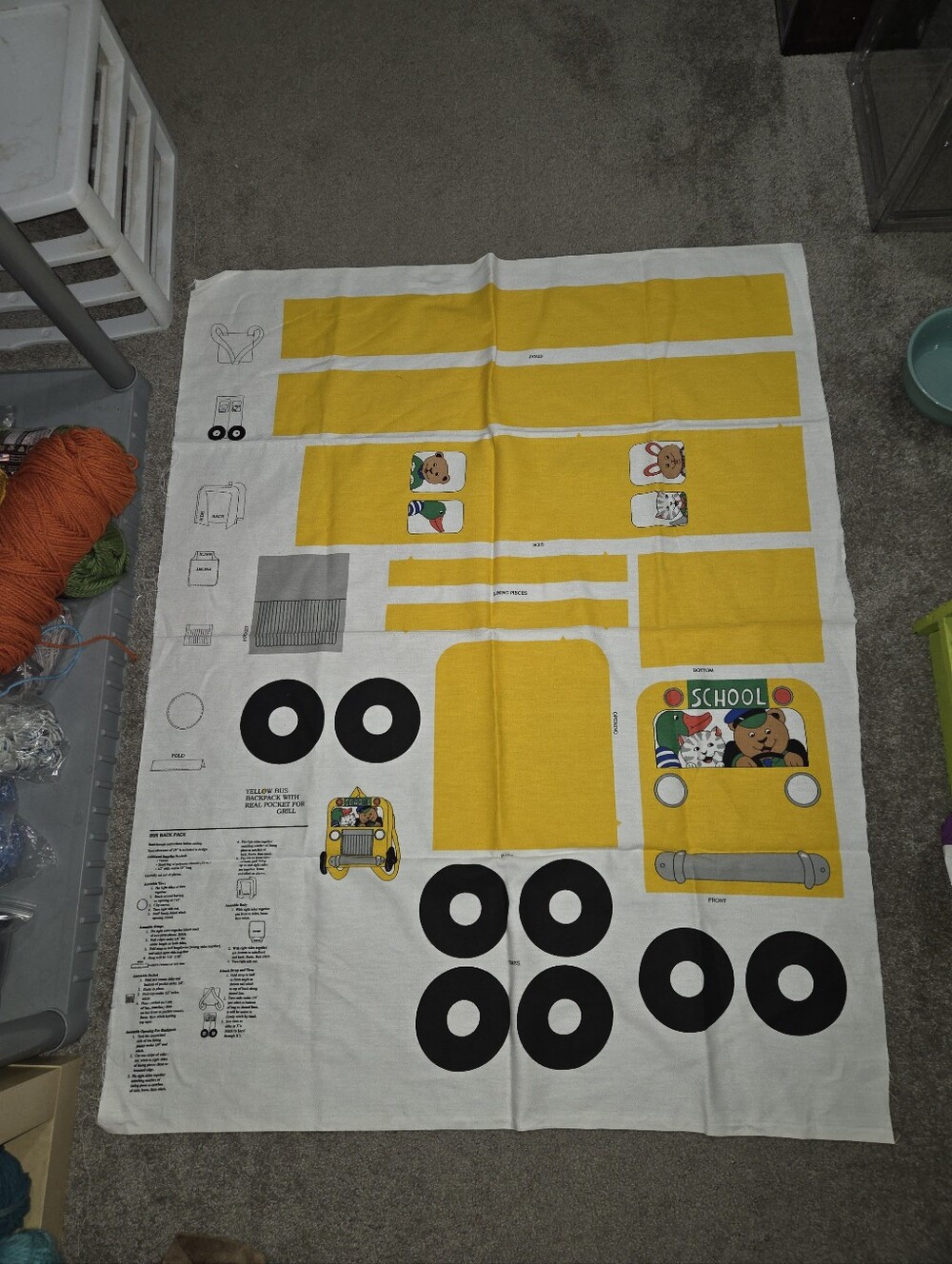 UnCut Vintage Adorable Sewing Yellow Bus Backpack Panel